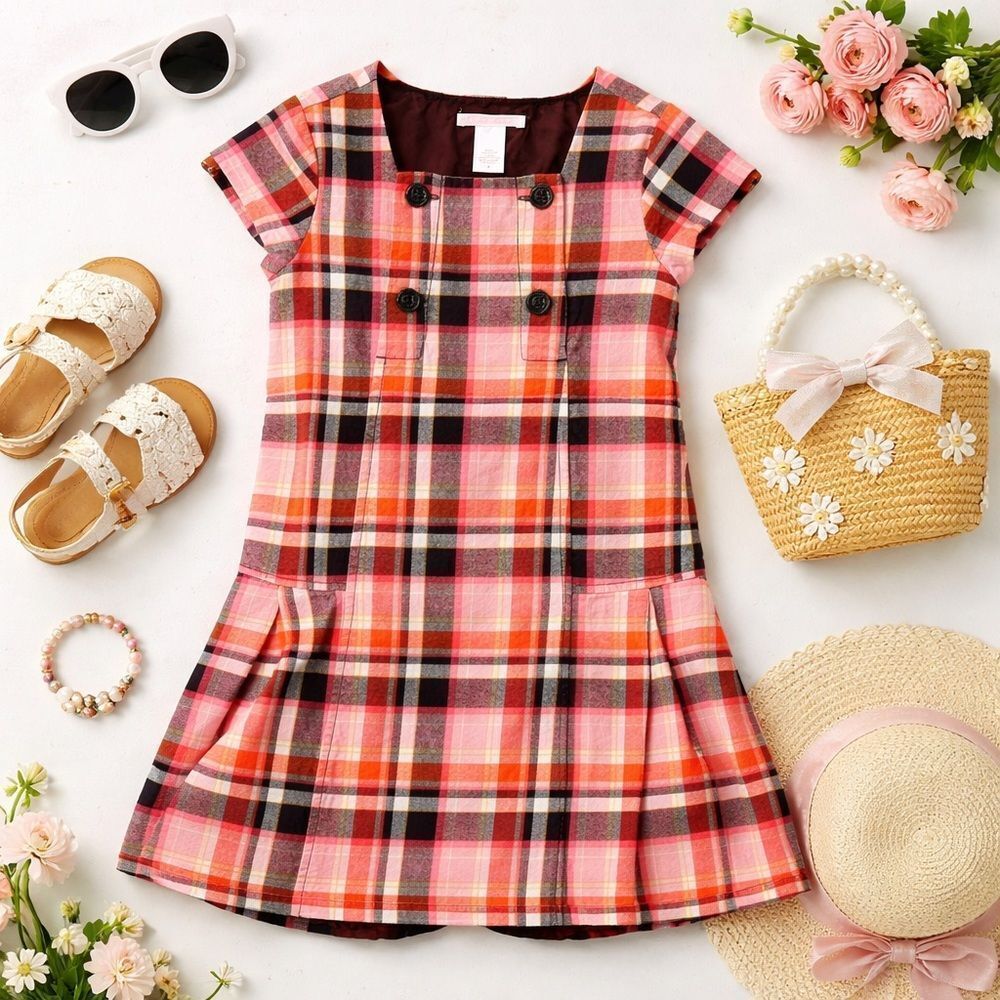 Janie and Jack Girls Plaid Dress Size 6 | Light Flannel Cotton Lined